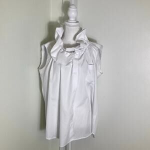 Kate Hewko White Cotton/Poly Sleeveless Ruffle Collar Top Sz L